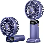 Portable Handheld Fan,Mini Foldable Desk Fan,USB Rechargeable Fans with 5 Speeds,Battery Operated Mini Handheld Fan with LED Display for Home Office Travel (Blue)