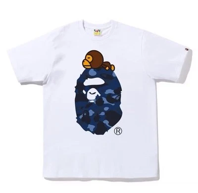 A Bathing Ape Men's T-Shirt FW24 NAVY CAMO Pattern MILO ON BIG APE JPN New