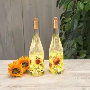 Sunflower or Chicadee Wine Bottle Snow Globe/Glitter lantern