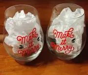 Hallmark Keepske "Make It Merry" Stemless Wine Glasses SET OF 2