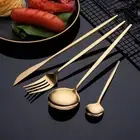 24pcs Stainless Steel Gold/Silver Cutlery Set Table Knives Fork Spoon Hotel