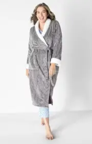 Liz Claiborne Women’s Robe CastleRock Grey Plush/Cozy/Romantic - MEDIUM- NWT