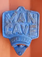 Man Cave Cast Iron Beer Soda Bottle Opener Wall Mount Blue With Screws Gift NEW