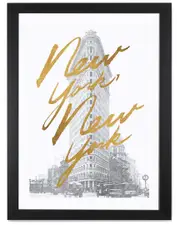 iCanvas Gilded New York by All That Glitters Black Framed Fine Art Paper Print