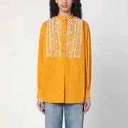 [Valentino] Ochre yellow shirt with beads and lace 42 IT Yellow