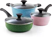 [Cook N Home] 2565 6-Piece Nonstick Ceramic Coating Cookware Set, Multicolor Large