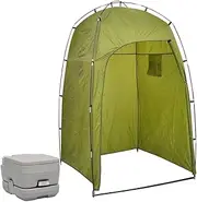 vidaXL Portable Camping Toilet with Shower Tent - Grey and Green Lightweight Ensuite Shower & Toilet - 10 L Freshwater Capacity - HDPE PP & Fiberglass Materials