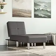 Grey Faux Leather Chaise Lounge Chair Sofa for Indoor Living Room - Convertible Recliner Couch Bed with Elegant Look and Sturdy Metal Frame - Upholstered Arm Chair for Small Spaces