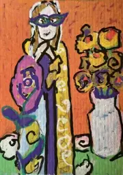 Mardi Gras Queen Original ACEO painting acrylic 3.5x2.5 Inches MaryHillier