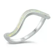 Wavy Ring Genuine Sterling Silver 925 White Lab Opal Face Height 5 mm Size 8