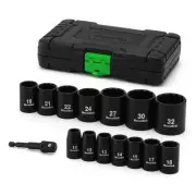 15 Pieces 1/2-Inch Drive Shallow 12-Point Metric Impact Socket Set, Cr-V, 11m...