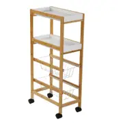 Smartlink 4 Tier Kitchen Storage Trolley Bamboo Tray and Metal Basket with 4 wheels