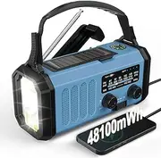Portable Solar Radio, Dynamo Crank Emergency Radio with 10,000 mAh Power Bank for USB Connection, Battery Operated AM FM Radio, 3 Modes LED Torch, Loud SOS Siren, Best Outdoor Camping Survival Kit