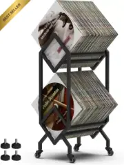 2-Tier Vinyl Record Storage Holder Stand Matte Black Metal for 100-200 LPs Books