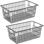 2Pack Large Wire Storage Baskets with Handles for Freezer Kitchen Pantry Cabinet
