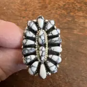 Navajo Cluster Ring White Buffalo Turquoise Size 7 Native American Womens Zuni D