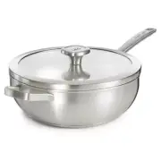 BergHOFF Wok Pan 18" x 11" Dishwasher Safe Glass Lid Durable Stainless Steel