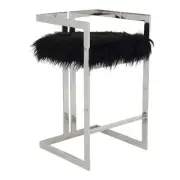 Pangea Home Kenzie 27.5" Stainless Steel & Faux Fur Bar Stool in Black/Silver