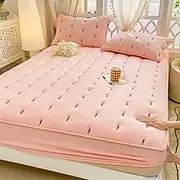 Elastic Bed Sheets Fitted Sheets with Pillowcase Cosy Warm Fluffy Fitted Bed Sheets Breathable Mattress Protector Cover Bedspread Bedding for Twin/Full/King/Queen-Pink||150x200cm/(59"x78.7")