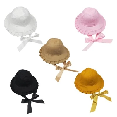 Solid Color Bucket Hat Ruffled Wide Brim Sunscreen Foldable Panama Fisherman