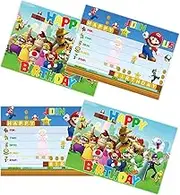 YEZHENSS 24pc Mario Birthday Invitation Cards, Mario Birthday Party Supplies，Kids Party Decorate Supplies