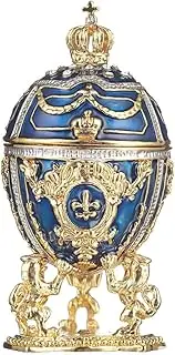 [danila-souvenirs] Faberge Style Egg/Trinket Jewel Box with Lions & Emperor's Crown 7,5 cm blue