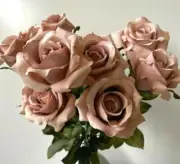 Dusty Pink Rose Stem Faux Silk Roses Artificial Wedding Flowers Vintage Pink x 1