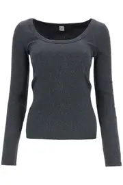 [TOTEME] TOTEME organic cotton charcoal melange ribbed top with wide neck M Grey