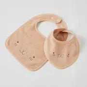 Animal Faces Terry Towelling Bibs Set of 2 – Pink Clay