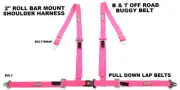 FOUR POINT SEAT BELT RACE 2" HARNESS PULL DOWN LAP BELTS ROLL BAR MOUNT HOT PINK