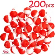 200pcs Fish WOW! 1" Fishing float Snap-On Round Floats bobbers Red White 1 inch