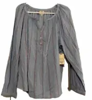 St. John's Bay Women’s XXL Roll Tab Long Sleeves Blue Striped Tunic Coastal Boho