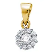 14k Yellow Gold Round Diamond Solitaire Circle Frame Cluster Pendant 1/4 Cttw