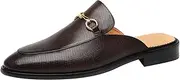 [ELANROMAN] Men's Fashion Loafers Backless Genuine Leather Mules Horse Buckle Shoes