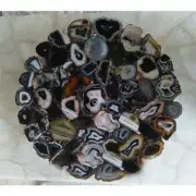 15"x15" Black Agate Edge Table Top, Agate Coffee Side Slab Kitchen End Table Top