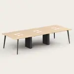 Recess 6 Seat Desk | Office Desk | Office Workstation, Maple/Black / 4 Plug / Angled