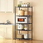 5-Shelf Heavy Duty Rolling Storage Rack - Adjustable Metal Shelving Unit with Locking Wheels, 200KG Capacity Garage Shelves for Kitchen Pantry, Bathroom, Office, Laundry Room & Basement Organization