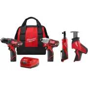 milwaukee drill/impact driver/ratchet kit 12v li-ion cordless reciprocating saw