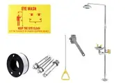 Eye Wash Station Emergency Shower Combination 12 LPM Flow with Pedal Stainless Steel for Mining/Construction | Instant Push Valve Floor Drain Kit