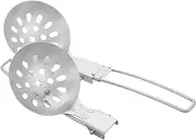 Alasum 2pcs Outdoor Tableware Spoons Filter Slotted Spoon Soup Fryer Scoop Handle Skimmer Spoon Camp Spatula Cooking Tools Foldable Colander Metal Kitchen Tools Stainless Steel Silver