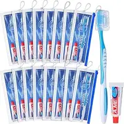FoldTier 30 Set Toothbrush and Cover Travel Kit Bulk with Toothpaste Individually Wrapped Travel Size Toothbrush Set Soft Bristles Resealable Portable and Reusable Bag for Homeless Hotel Home Charity