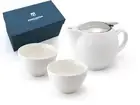 ZEROJAPAN Gift Set Universal Teapot for 3 People & 2 Wide Tea Cups White ...