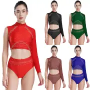 Women's Dance Costumes Gymnastic Training Dance Unitard Outfits Shiny Dancewears