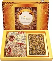 Ghasitaram Gifts Diwali Gifts Diwali Chocolates - Big Box of Walnut Chocolate Bark, Almonds and NuttiesPouch