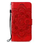 For Samsung Galaxy S20 Ultra Case, Mandala Emboss PU Leather Wallet Cover, Red