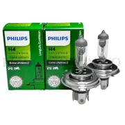 (PAIR) Philips Long Life Eco Vision H4 Bulb Globe 60/55W Hi Lo LifeTime 12342