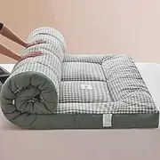 Winter Thickened Futon Floor Mattress Japanese Tatami Mattress Foldable and Rolled Up Floor Mattress Soft Breathable Double Futon Mattress Student Dormitory Home (Color : Green Plaid, Size : 90cm*20