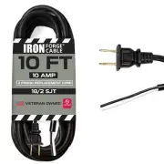 18 AWG Replacement Power Cord with Open End - 10 Ft Black Extension Cord 2 Pr...