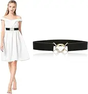 [Auliuse] Black Elastic Stretch Belt for Women - Adjustable Waistband with Metal Buckle, Women Skinny Belt for Dresses Jeans Trousers Daily Wear