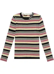 GUESS Girl's Stripe Long Sleeve T-Shirt in Pink Size: 14, Polyester